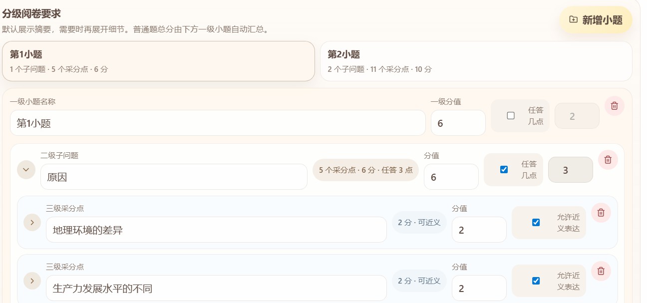 普通主观题规则树界面预览